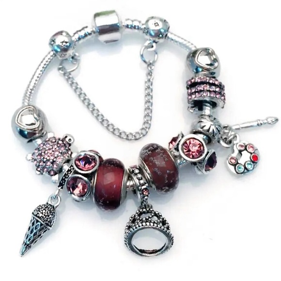 Jewelry - NEW Sterling Silver Burgundy Cute Charm Bracelet